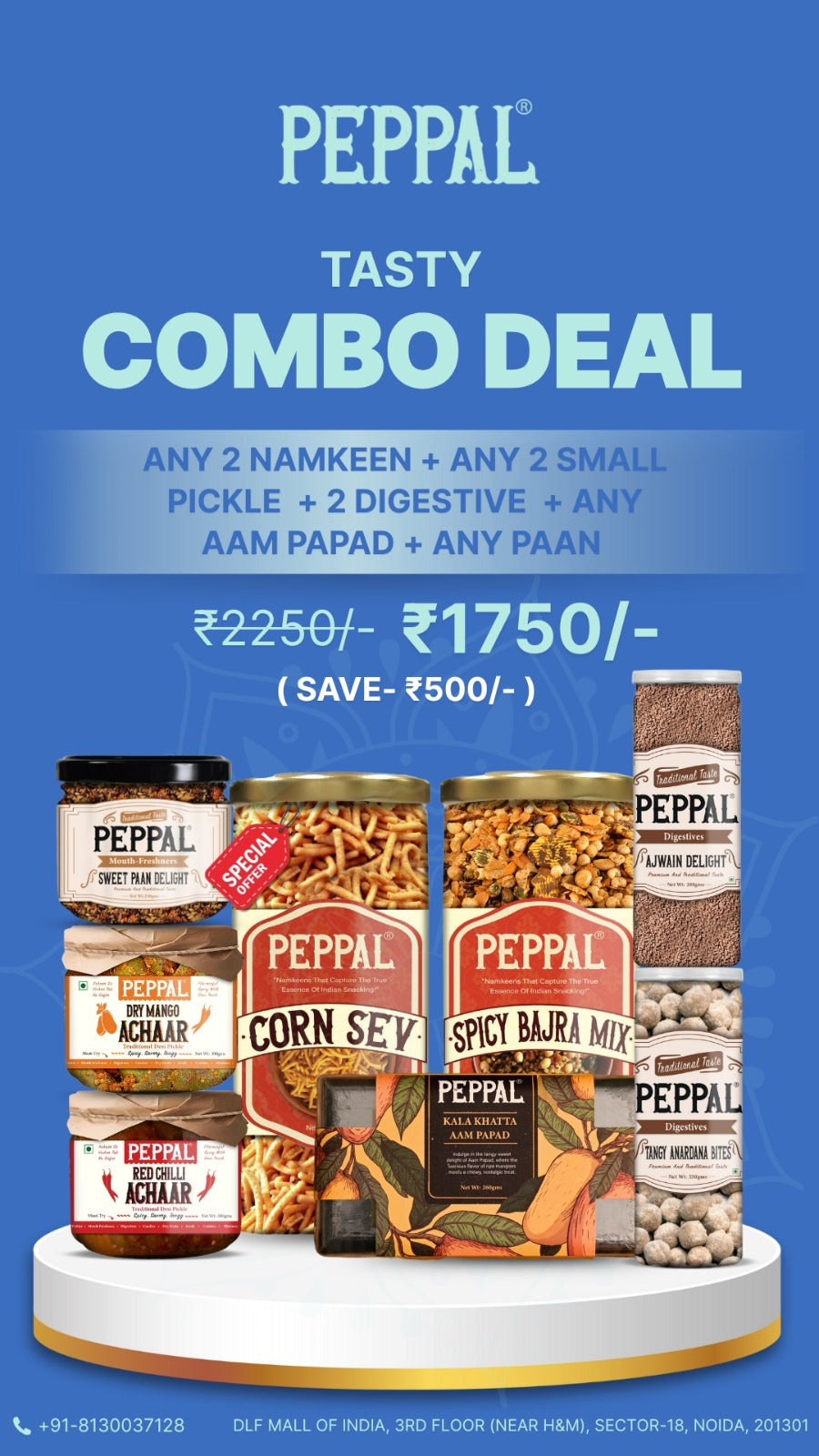 ANY 2 NAMKEEN + ANY 2 SMALL PICKLE + 2 DIGESTIVE + ANY AAM PAPAD + ANY PAAN